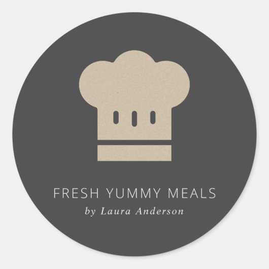 Minimale catering van Rustic Black Kraft Chef Pet Ronde Sticker (Voorkant)