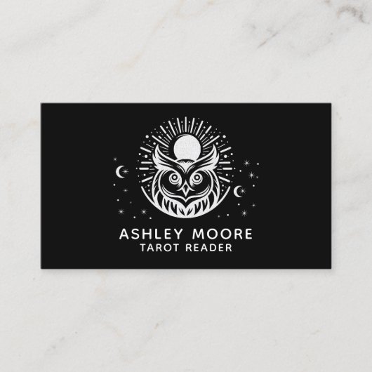 Minimale Celestial Uil Zwart & Wit Tarot Reader Visitekaartje (Voorkant)