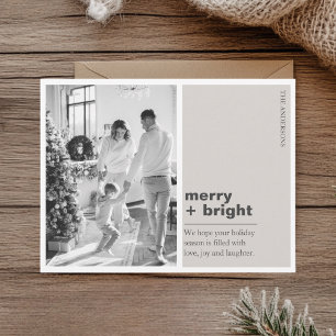 Minimale Champagne Beige Kerst Merry + Bright  Briefkaart
