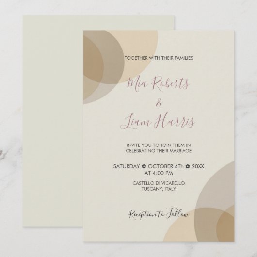 Minimale Champagne Ivoor Cirkels Huwelijksuitnodig Kaart (Voorkant / Achterkant)