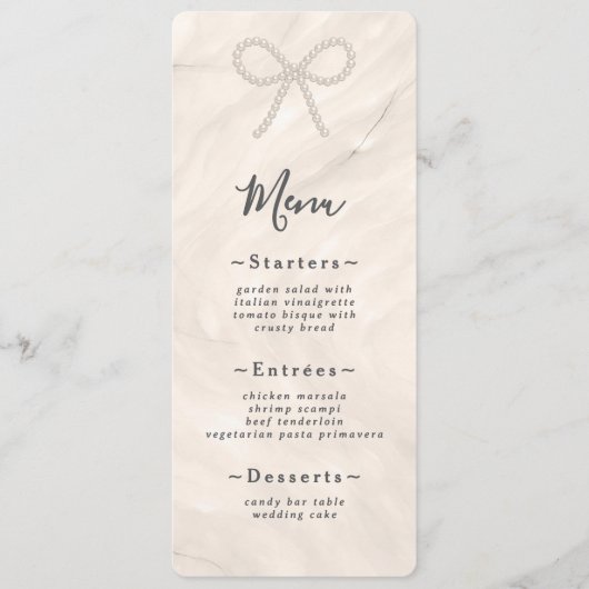 Minimale Champagne Parel Boog Bruiloftsreceptie Menu (Voorkant)