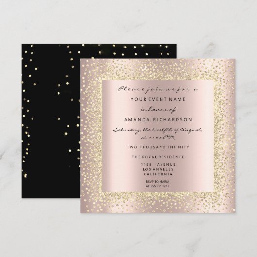 Minimale Champaigne Gold Black Confetti Roos Blush Kaart (Voorkant / Achterkant)