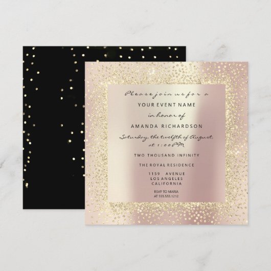 Minimale Champaigne Gold Black Confetti Roos Blush Kaart (Voorkant / Achterkant)