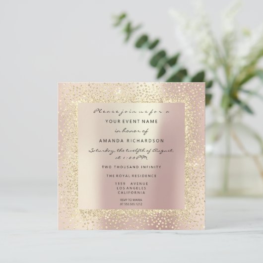 Minimale Champaigne Gold Black Confetti Roos Blush Kaart (Staand voorkant)