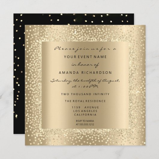 Minimale Champaigne Gold Black Confetti Sepia Glam Kaart (Voorkant / Achterkant)