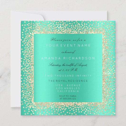 Minimale Champaigne Goud Zwart Confetti Mint Aqua Kaart (Voorkant)
