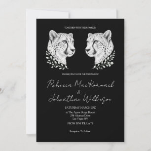Minimale Cheetah Chic Witte Script Grote Kat Huwel Kaart
