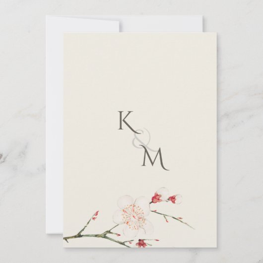 Minimale Cherry Blossom Bruiloft Kaart (Achterkant)