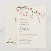 Minimale Cherry Blossom Bruiloft Kaart (Voorkant / Achterkant)