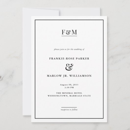Minimale chic Black en White Border Wedding Kaart (Voorkant)