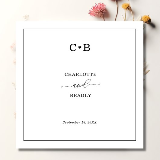 Minimale chic Black en White Border Wedding Servet