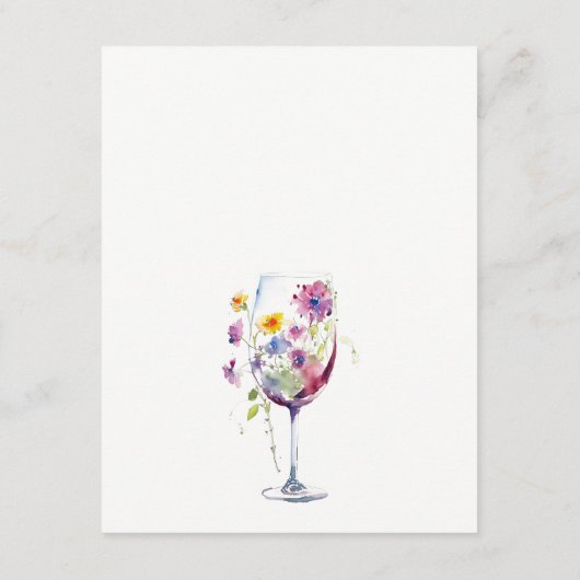 Minimale Chic Bloemige Wijn Glas Trouw Details Informatiekaartje (Achterkant)