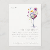 Minimale Chic Bloemige Wijn Glas Trouw Details Informatiekaartje (Voorkant)
