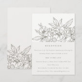 Minimale chic Brown Floral Sketch Wedding Receptio Informatiekaartje (Voorkant / Achterkant)
