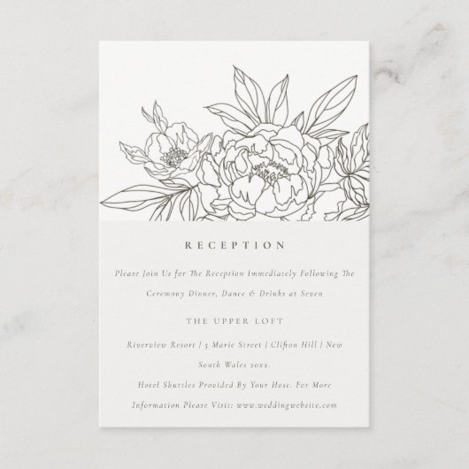 Minimale chic Brown Floral Sketch Wedding Receptio Informatiekaartje (Voorkant)