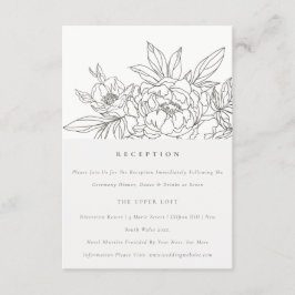 Minimale chic Brown Floral Sketch Wedding Receptio Informatiekaartje