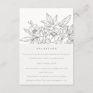 Minimale chic Brown Floral Sketch Wedding Receptio Informatiekaartje