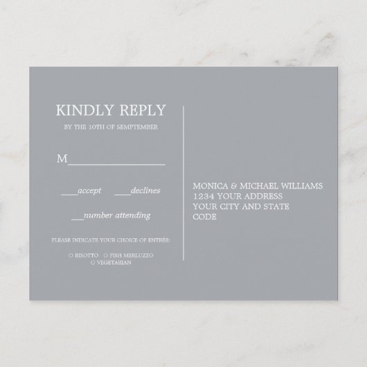 Minimale chic donkerblauw | Trouw RSVP MAALTIJDKEU Uitnodiging Briefkaart (Achterkant)