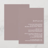 Minimale Chic Dusty Plum | Details van de bruiloft Kaart (Voorkant / Achterkant)