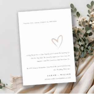 Minimale Chic Eenvoudige Blos Roze Hart Trouw Bedankkaart