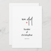 Minimale chic Elopement Wedding Celebration Kaart (Voorkant / Achterkant)