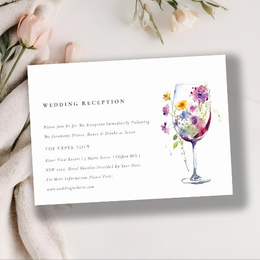 Minimale Chic Floral Wijnglas bruiloft receptie Informatiekaartje