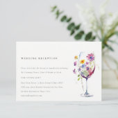 Minimale Chic Floral Wijnglas bruiloft receptie Informatiekaartje (Staand voorkant)
