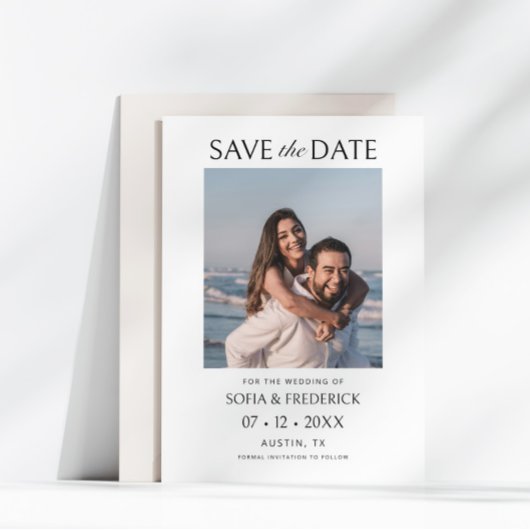 Minimale Chic Foto Zwart-wit bruiloft Save The Date