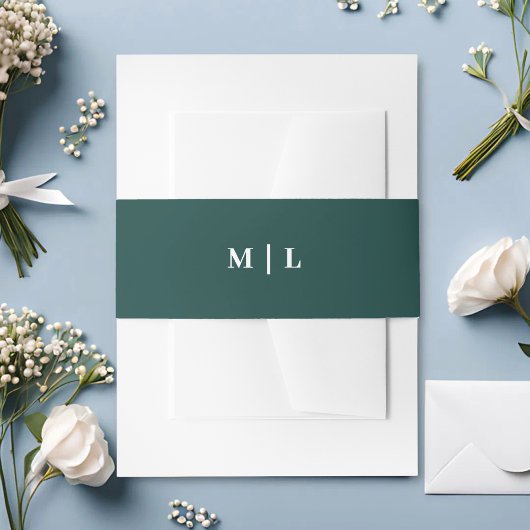 Minimale Chic Hunter Groen & Wit Monogram Huwelijk Uitnodigingen Wikkel