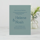 Minimale chic modern blauw groen huwelijk kaart (Staand voorkant)
