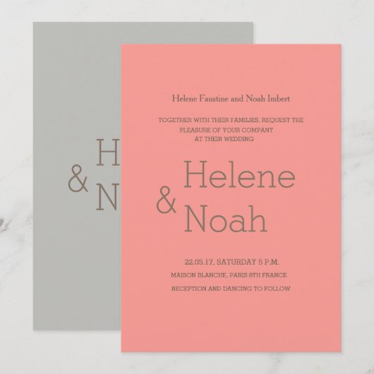 Minimale chic modern koraalgrijs, eenvoudige bruil kaart (Voorkant / Achterkant)