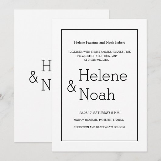 Minimale chic modern zwart wit, eenvoudig huwelijk kaart (Voorkant / Achterkant)