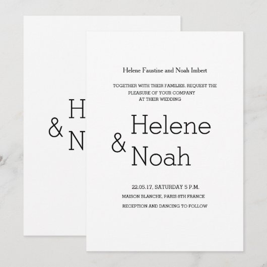 Minimale chic modern zwart wit, eenvoudig huwelijk kaart (Voorkant / Achterkant)