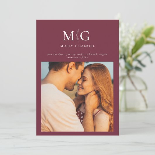 Minimale Chic | Monogram Foto Save the Date (Staand voorkant)