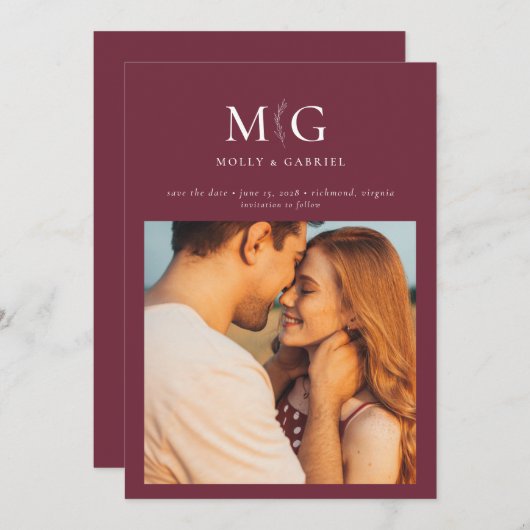 Minimale Chic | Monogram Foto Save the Date (Voorkant / Achterkant)