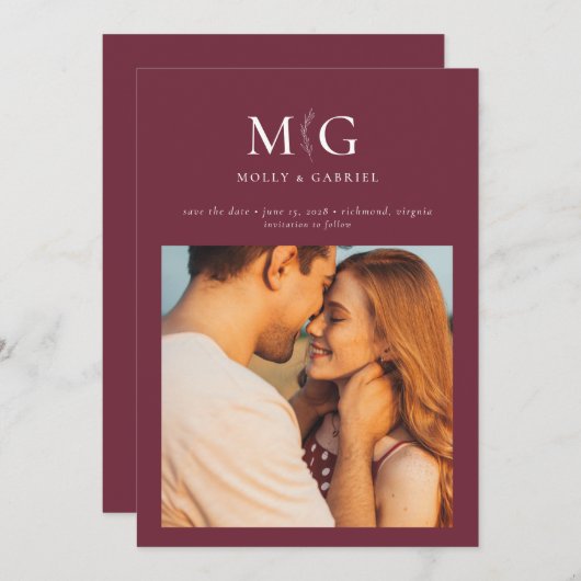 Minimale Chic | Monogram Foto Save the Date kaartj (Voorkant / Achterkant)