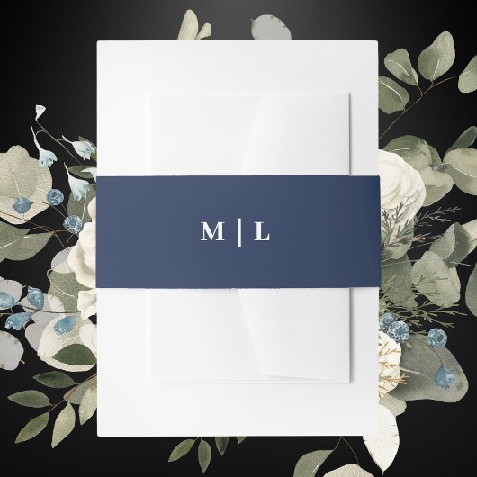Minimale Chic Navy Blauw & Wit Monogram Huwelijk Uitnodigingen Wikkel