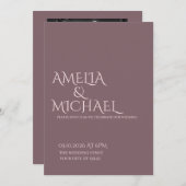 Minimale Chic Prune en Blush bruiloft uitnodiging (Voorkant / Achterkant)