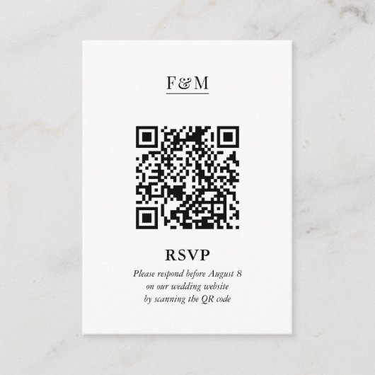 Minimale Chic QR Code voor bruiloft RSVP Informatiekaartje (Voorkant)