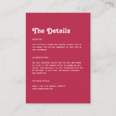 Minimale Chic Retro Heldere Hot Pink Wedding Detai Informatiekaartje (Voorkant)
