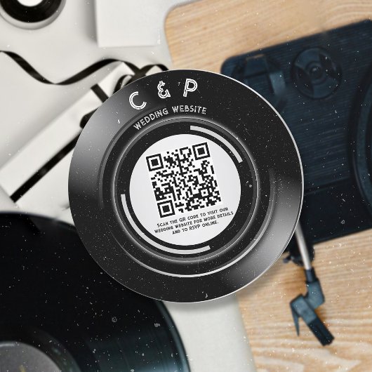 Minimale Chic Retro Vinyl Record Wedding QR-code Feestdagenkaart