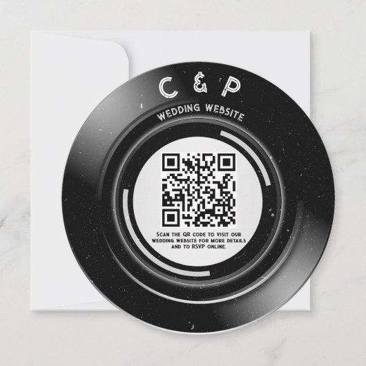 Minimale Chic Retro Vinyl Record Wedding QR-code Feestdagenkaart (Voorkant)