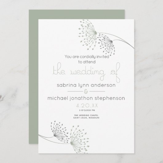 Minimale Chic Sage Green en Charcoal Flowers Kaart (Voorkant / Achterkant)