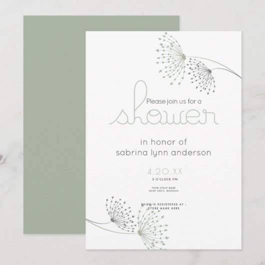 Minimale Chic Sage Green en Charcoal Flowers Kaart (Voorkant / Achterkant)