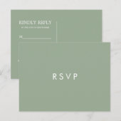 Minimale chic Sage | Trouw RSVP MAALTIJDKEUZE Uitnodiging Briefkaart (Voorkant / Achterkant)