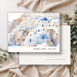 Minimale Chic Santorini Griekenland Aquarel Reis Briefkaart
