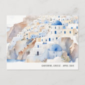Minimale Chic Santorini Griekenland Aquarel Reis Briefkaart (Voorkant)