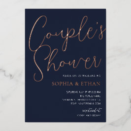 Minimale Chic Script Navy Blauwe Koppel Shower Folie Uitnodiging