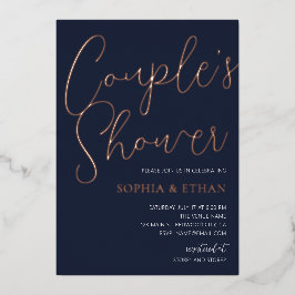 Minimale Chic Script Navy Blue Couples Shower Folie Uitnodiging