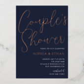 Minimale Chic Script Navy Blue Couples Shower Folie Uitnodiging (Voorkant)